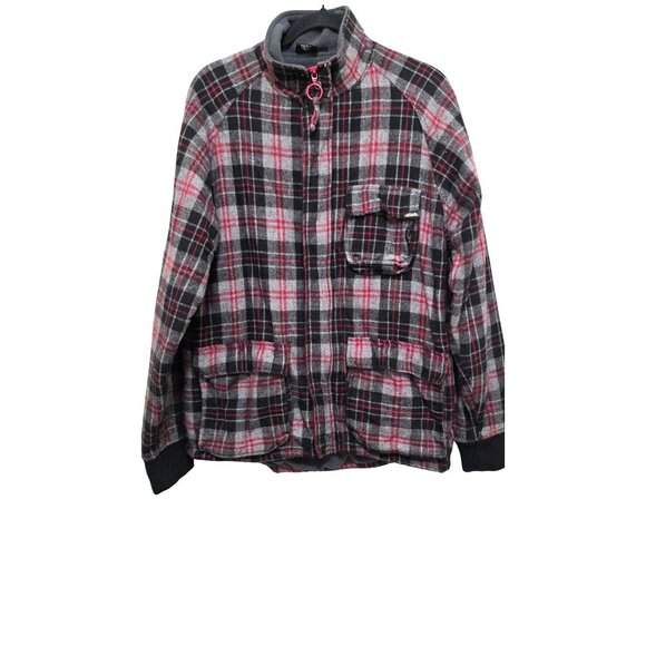 Kavu Men's Plaid Skater Utility Jacket Fleece Lining Black/Gray/Red Size Medium - Picture 1 of 8